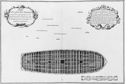 Plan of the first deck of a vessel, illustration from the 